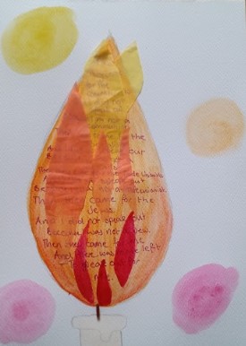 Flame shaped artwork with poem